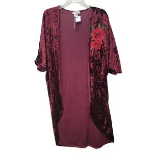 Beware‎ Women's Burgundy Velvet Kimono Open Front Dolman Sleeve Top XL Fairy Y2K